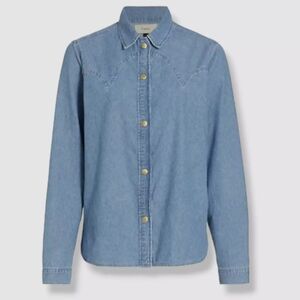 Triarchy Women's Stirrup Western Long Sleeve Light Indigo Denim Shirt Size Large